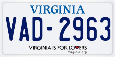 VA license plate VAD2963