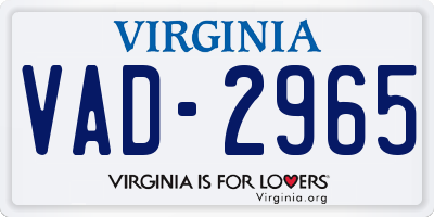 VA license plate VAD2965