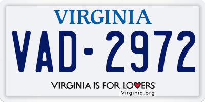 VA license plate VAD2972