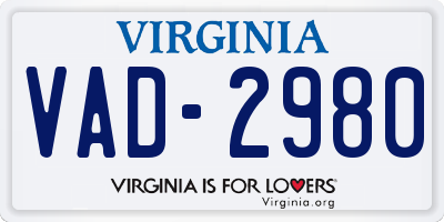 VA license plate VAD2980