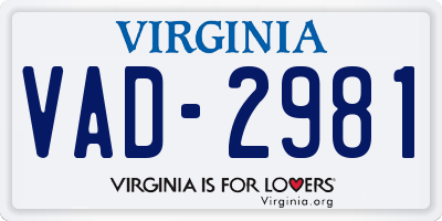 VA license plate VAD2981