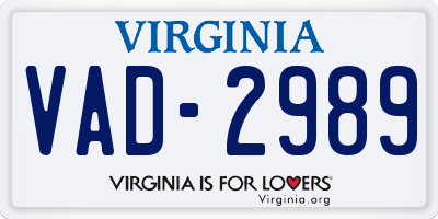 VA license plate VAD2989