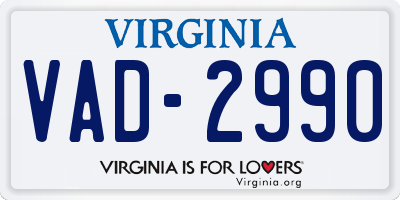 VA license plate VAD2990