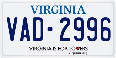 VA license plate VAD2996