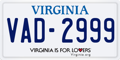 VA license plate VAD2999