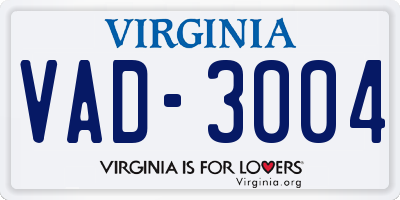 VA license plate VAD3004