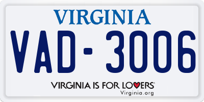 VA license plate VAD3006