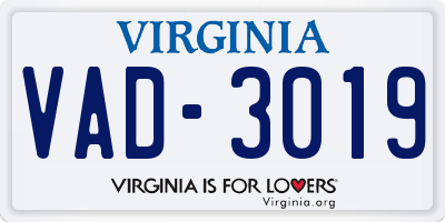 VA license plate VAD3019