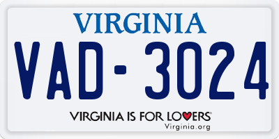 VA license plate VAD3024