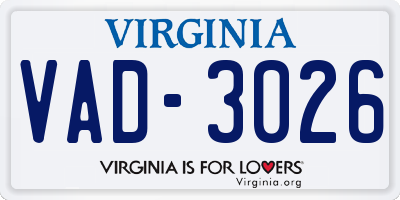 VA license plate VAD3026