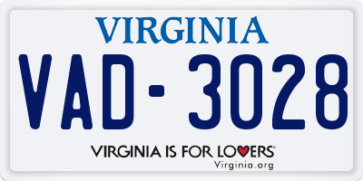 VA license plate VAD3028