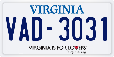 VA license plate VAD3031