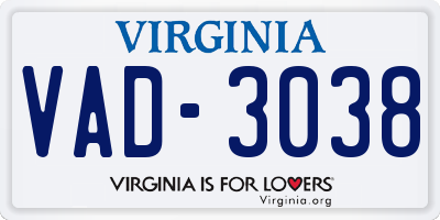 VA license plate VAD3038