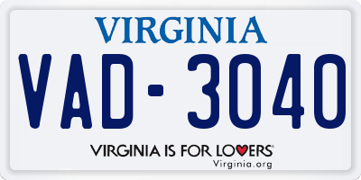 VA license plate VAD3040