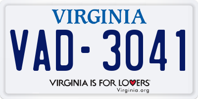 VA license plate VAD3041