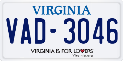 VA license plate VAD3046