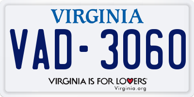 VA license plate VAD3060