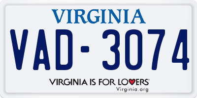 VA license plate VAD3074