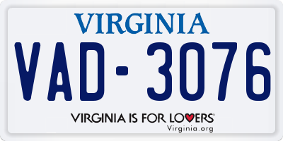 VA license plate VAD3076