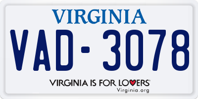 VA license plate VAD3078