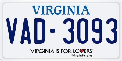 VA license plate VAD3093