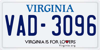 VA license plate VAD3096