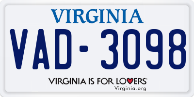 VA license plate VAD3098
