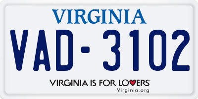 VA license plate VAD3102