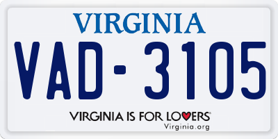 VA license plate VAD3105