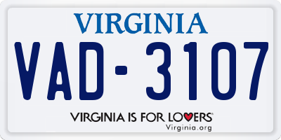 VA license plate VAD3107