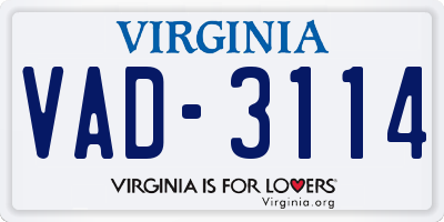 VA license plate VAD3114