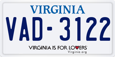 VA license plate VAD3122
