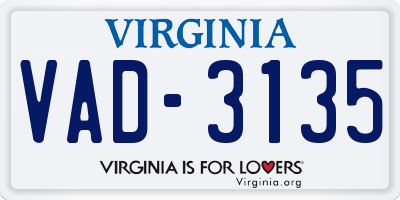 VA license plate VAD3135