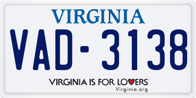 VA license plate VAD3138