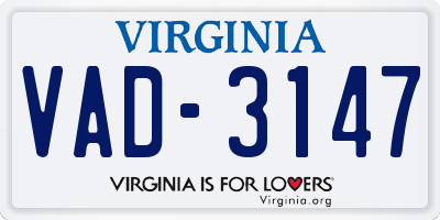 VA license plate VAD3147