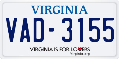 VA license plate VAD3155