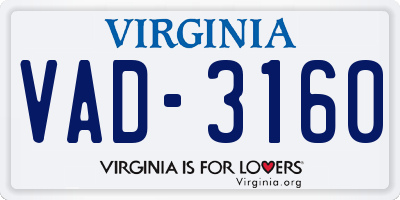 VA license plate VAD3160
