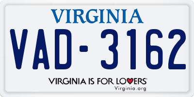 VA license plate VAD3162