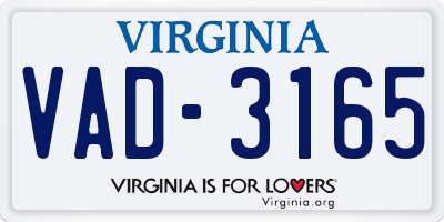 VA license plate VAD3165