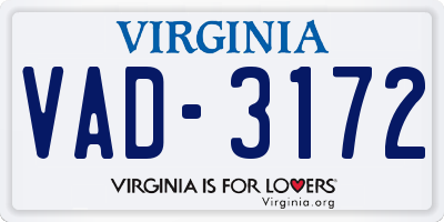 VA license plate VAD3172