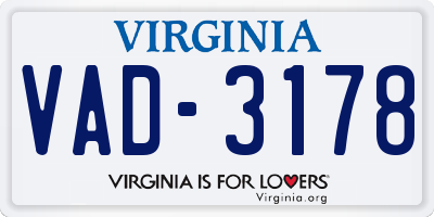VA license plate VAD3178