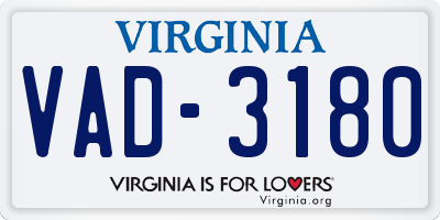 VA license plate VAD3180