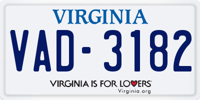 VA license plate VAD3182
