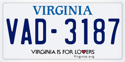 VA license plate VAD3187