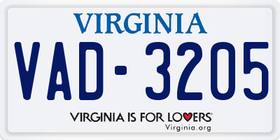 VA license plate VAD3205