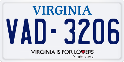 VA license plate VAD3206
