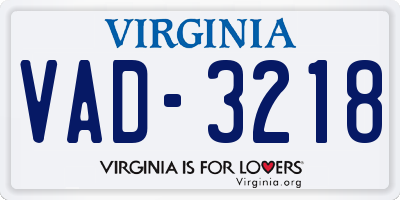 VA license plate VAD3218