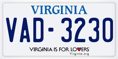 VA license plate VAD3230