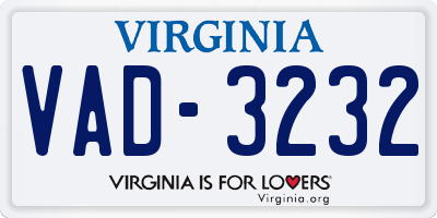 VA license plate VAD3232