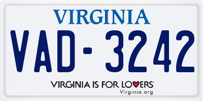 VA license plate VAD3242